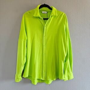 Lanston Women's Oversize Button Down Shirt, Sz Small, Chartreuse Green Beach